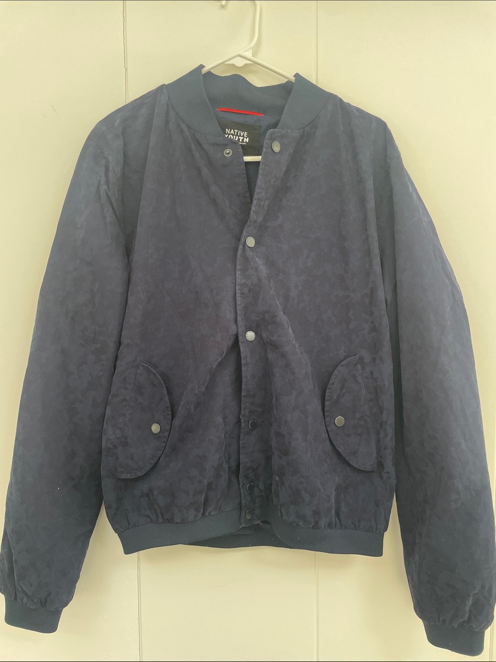 NATIVE YOUTH Deep Navy Suede-Look Bomber Jacket